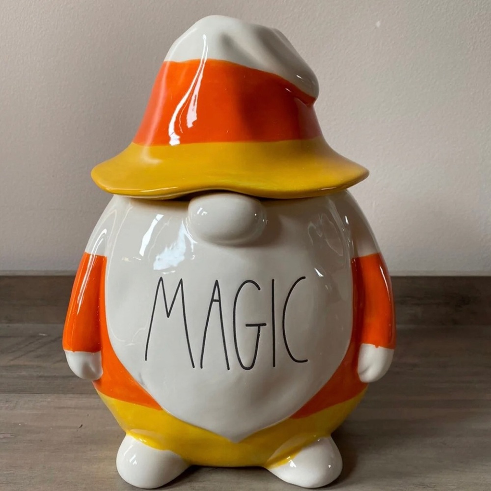 Rae Dunn Magic ceramic candy corn gnome canister